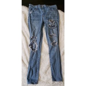 American eagle super stretch x distressed destroyed light wash hi rise jegging